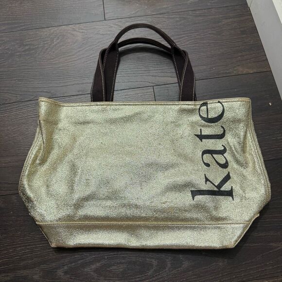 Kate Spade Women’s Gold Metallic Logo Tote Bag Tracy - Picture 1 of 4